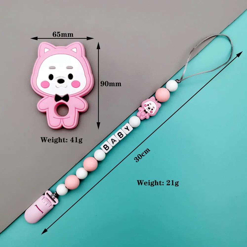 Kustom Inggris huruf Rusia nama bayi silikon anak-anak dot klip rantai Teether liontin bayi dot Kawaii hadiah Teether