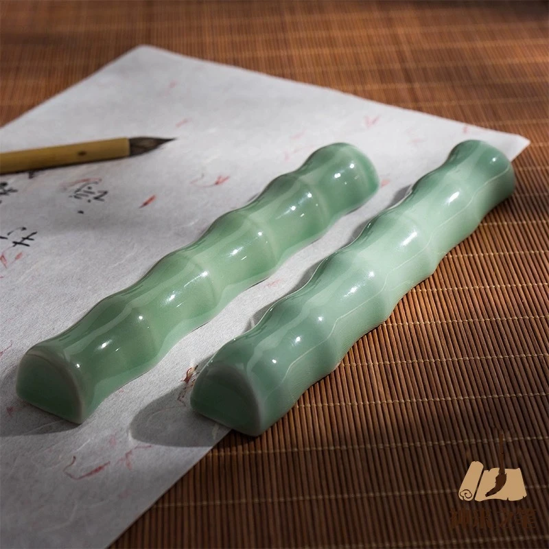Ceramic Bamboo-shaped Weight for Ink Sticks and Brush Holder - A Learning Tool for Adults and Students To Press Papers
