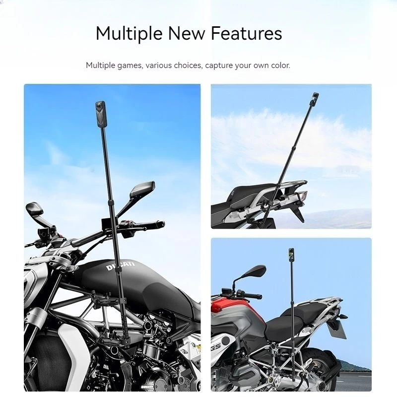 Uchwyt mocujący do kierownicy motocykla/roweru, klips, do Insta360 X5/4/3, GoPro 12 11, DJI Action 3/4/5pro, przedłużany kijek do selfie 1.2m — zdjęcie produktu 3