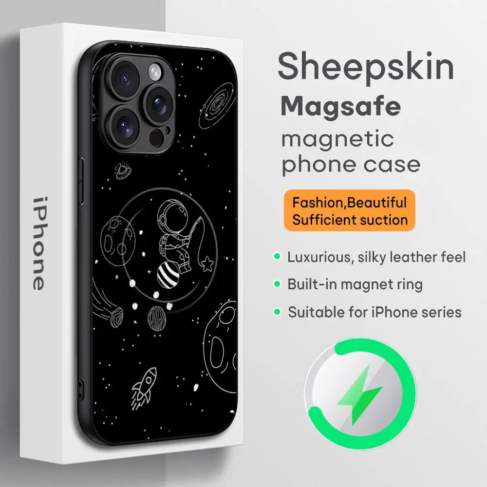 Cool night sky ins Phone Case For iPhone 16 15 14 13 12 11 Plus Pro Max  High-end Luxury Magsafe Sheepskin