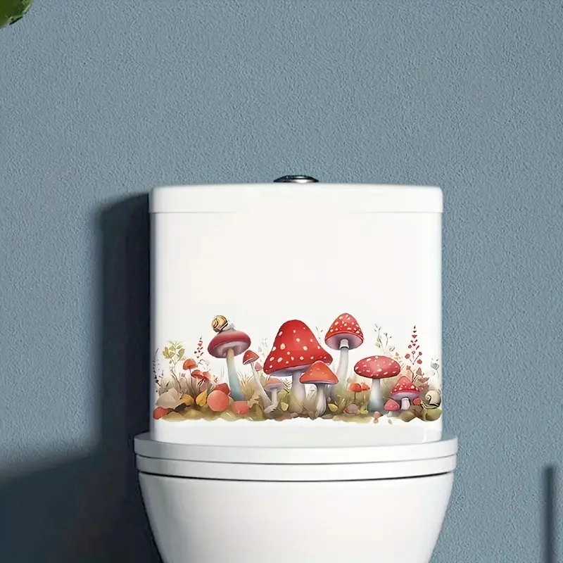 Cartoon Mushroom Self-Adhesive Wall Decal Removable, Reusable PVC Sticker for Toilet Lid, Bathroom Decor