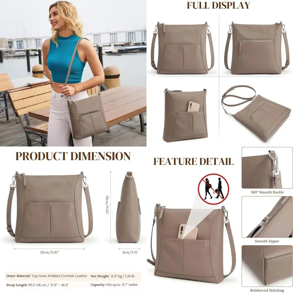 

RFID Blocking Crossbody Bags for Women: Designer Leather Shoulder Handbags with Adjustable Strap for Travel