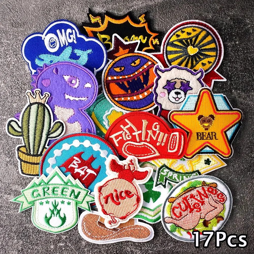 

17Pcs/Lot Cactus Dinosaur Alpaca Patches Embroidery Applique Ironing Clothing Sewing Supplies Decorative Badges HANDMADE Patch