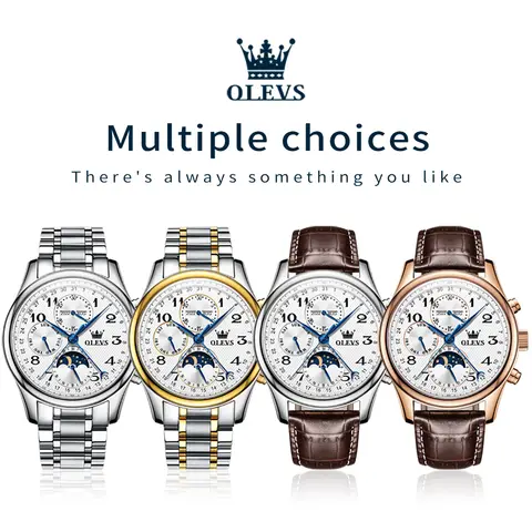 OLEVS Luxury Brand Mechanical Watch For Men Moonswatch Chronograph Waterproof Men's Wrist Watches Automatic Self-Wind Man Watch