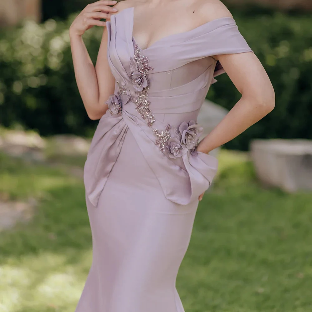 맞춤형 인어 이브닝 드레스 바닥 길이 오프 숄더 민소매 프롬 가운 패션 꽃 장식 스팽글 주름 파티 가운