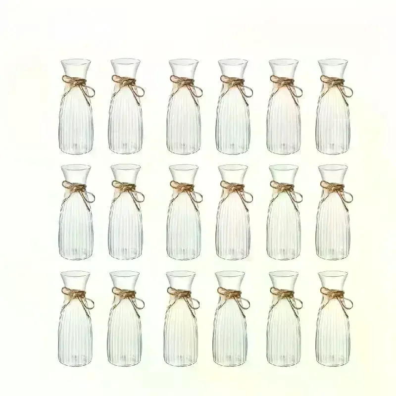 Clear Plastic Vase With Jute Rope Decor Vertical Ribbed Shatterproof Planter For Fresh Flowers, Dried Bouquets & Events