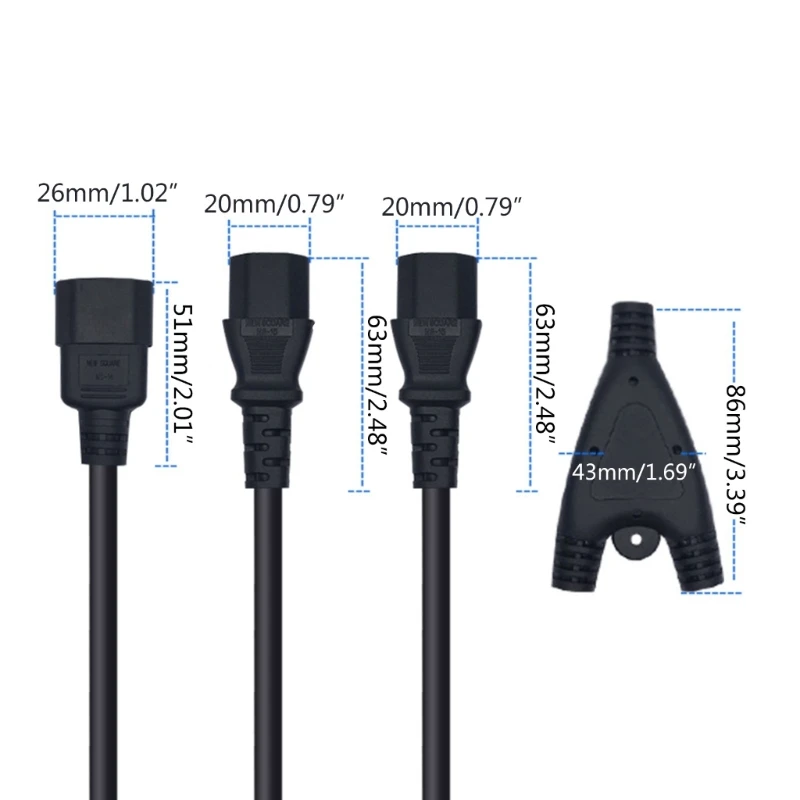 100 センチメートル 3 ピン IEC320 C14 オスプラグ ツイン C13 メス電源コード Y タイプアダプター電源線コンバータケーブルラインブラック