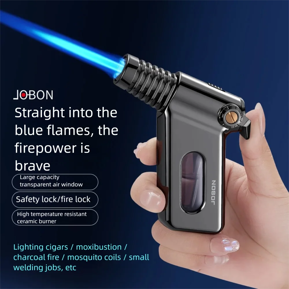 Safety lock lock, blue flame small welding gun, creative transparent air window with cigar moxibustion lighter