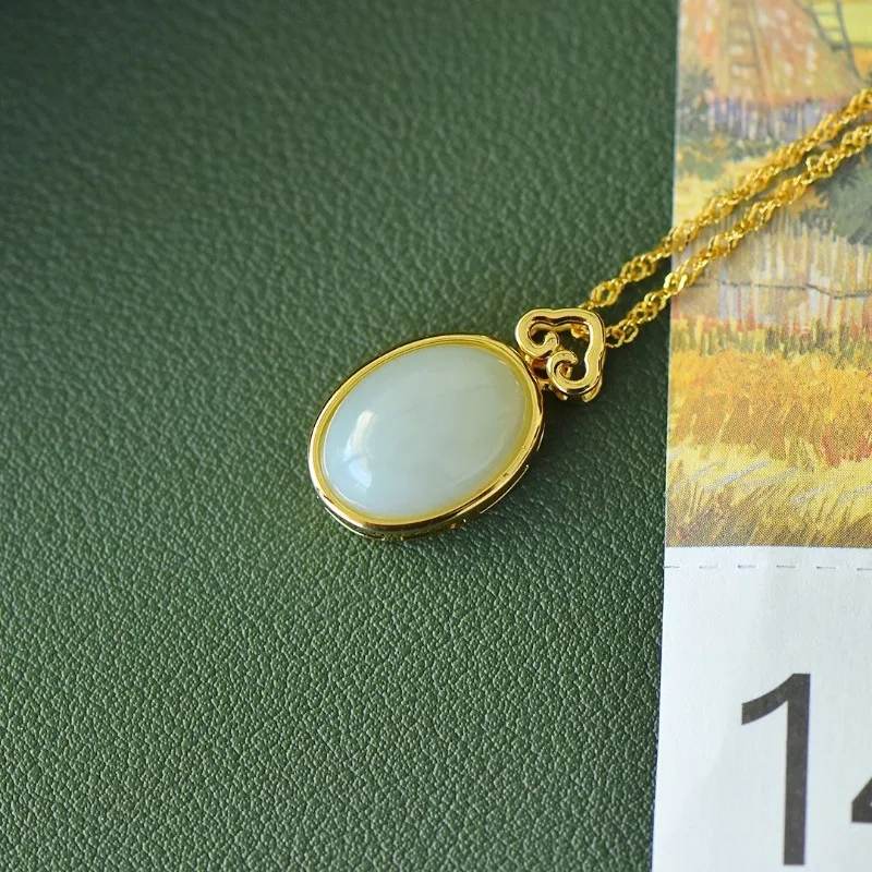 Copper Inlaid Hetian Jade White Jade Auspicious Pendant