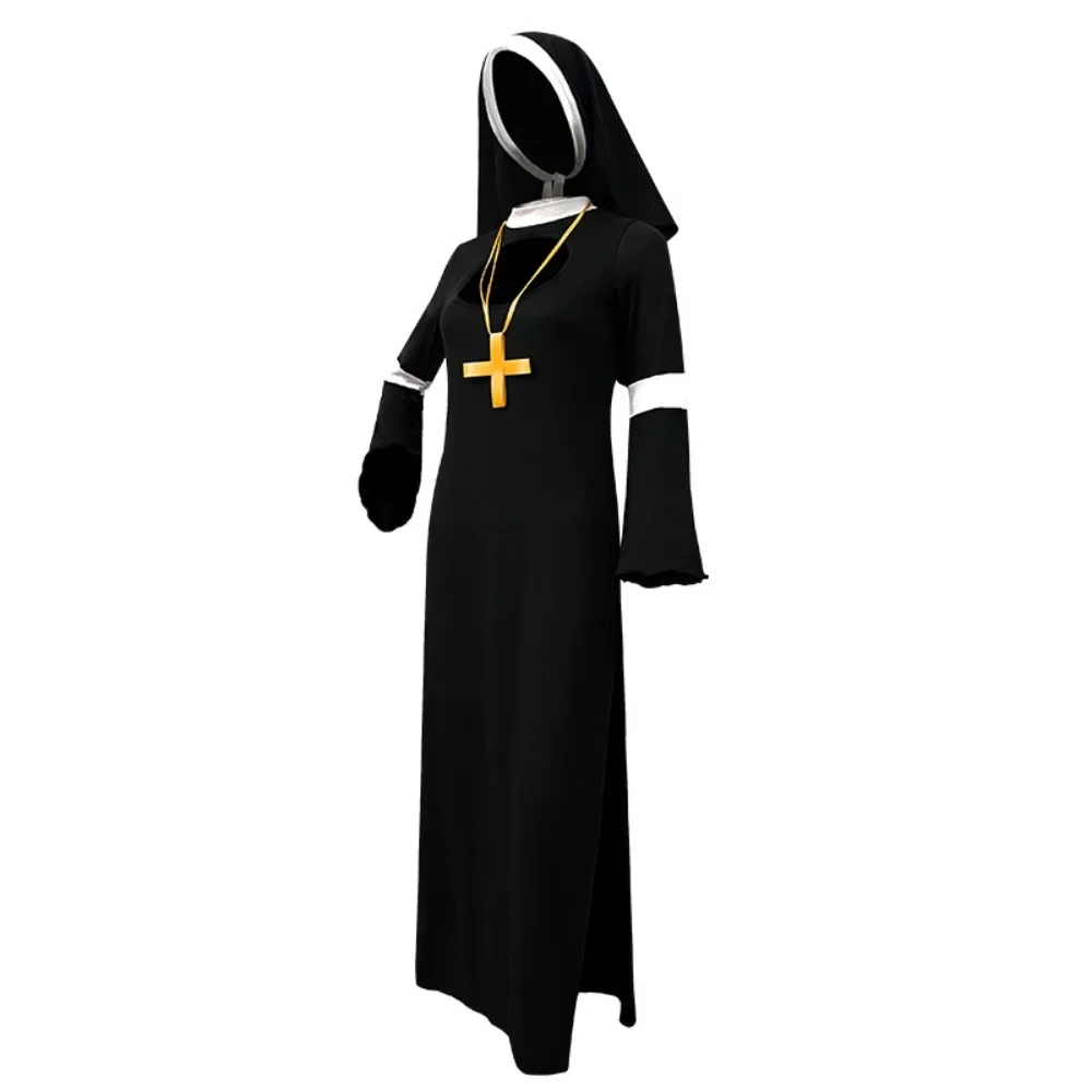 Hooro Middeleeuwse Retro Cosplay Kostuum Nun Vermomming Jurk Full Set Vrouwen Outfit Halloween Carnaval Feest Enge Kleding Rollenspel