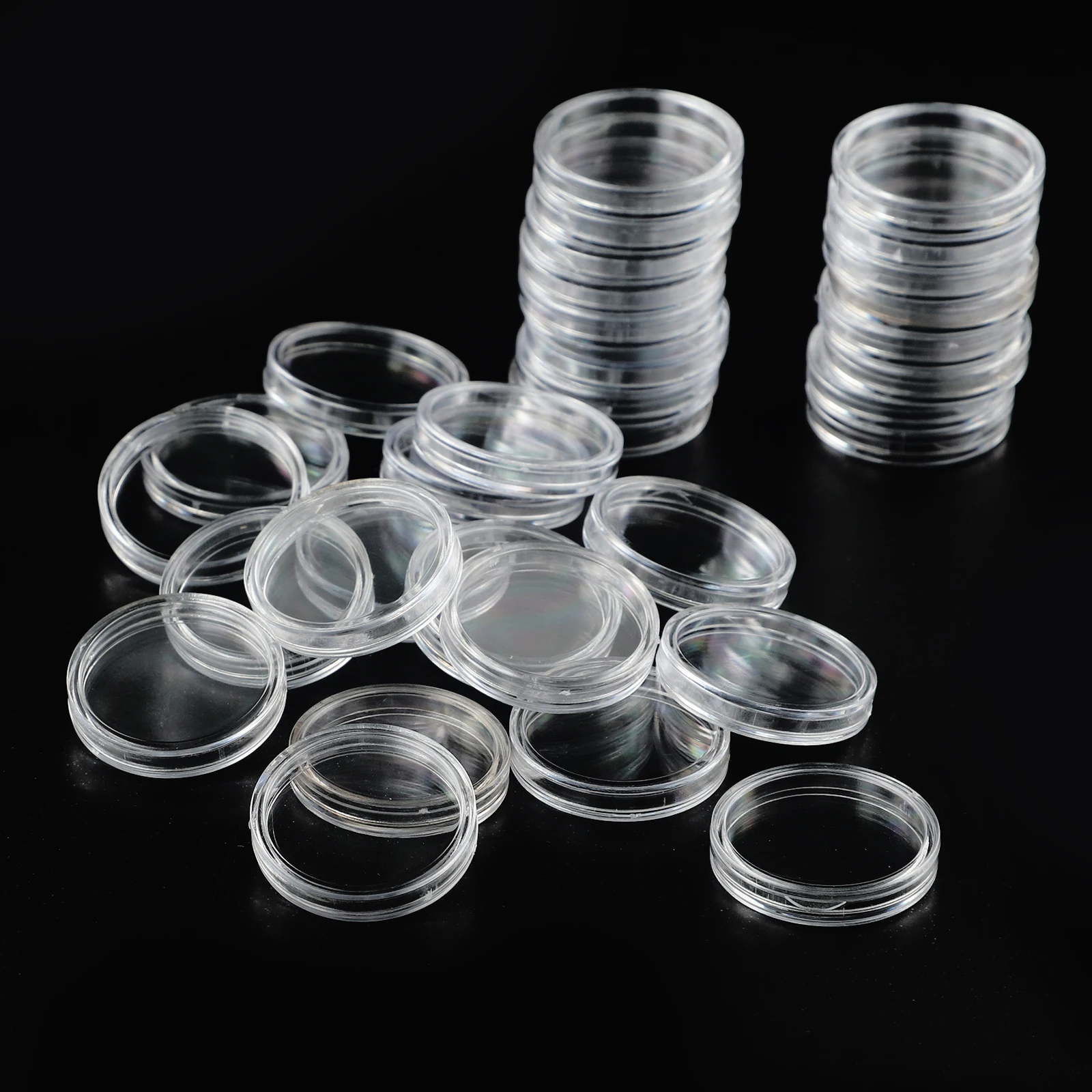 100Pcs 26mm Coin Holder Transparent Round Plastic Collecting Containers Capsules Protection Case Organizer Storage Boxes