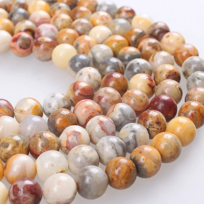 

Natural Stone Beads Yellow Crazy Lace Agate Stone Round Loose Beads 4 6 8 10 12mm For Bracelets Necklace Diy Jewelry Making