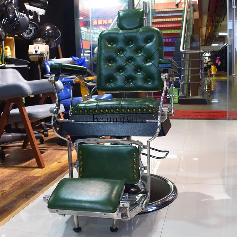 02*European retro men's oil head large chair can be reclined and rotated hair lift chair