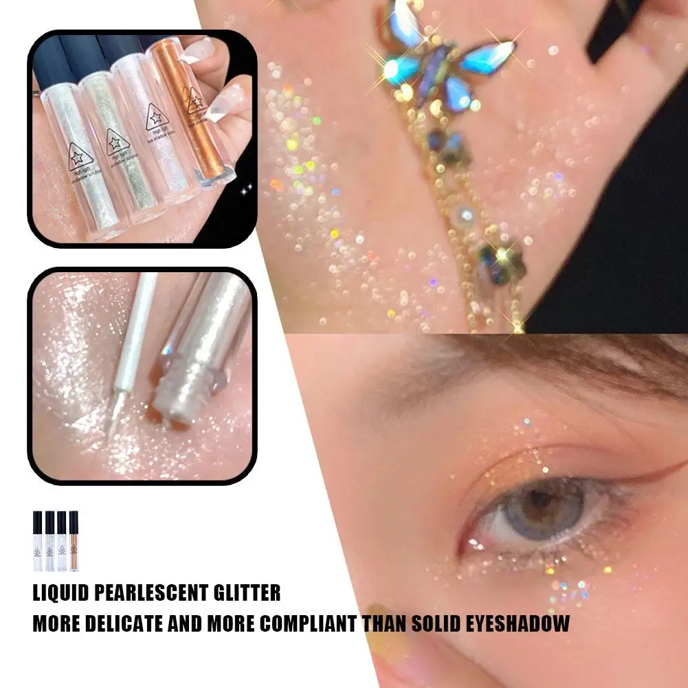 Ombretto liquido Glitter perlescente strumenti per il trucco sdraiato liquido a lunga durata indossare Easy Eye Shimmer baco da seta High-gloss Eyeli E6X6