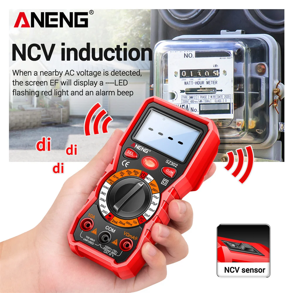 ANENG SZ302 Digitális multimeter AC/DC votage aktuális automata teszter NCV detektor Ellenállóképesség Ohm Ampermérő Kapacitás Fogyasztásmérő