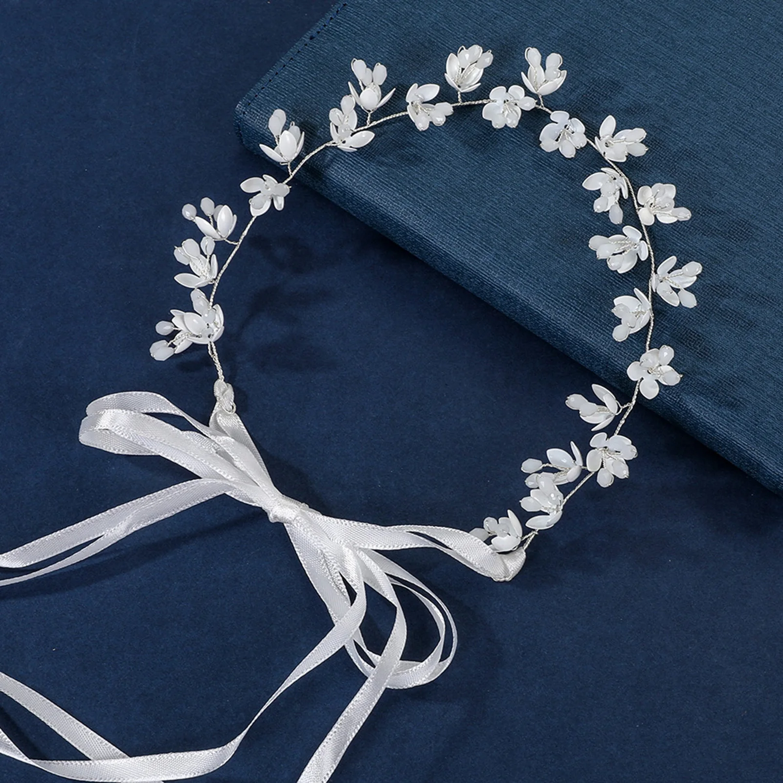 

White Flower Headbands Handmade Floral Headdress Ribbon Headwear Bride Wedding Flower Crown Bridal Hair Jewelry Accessories