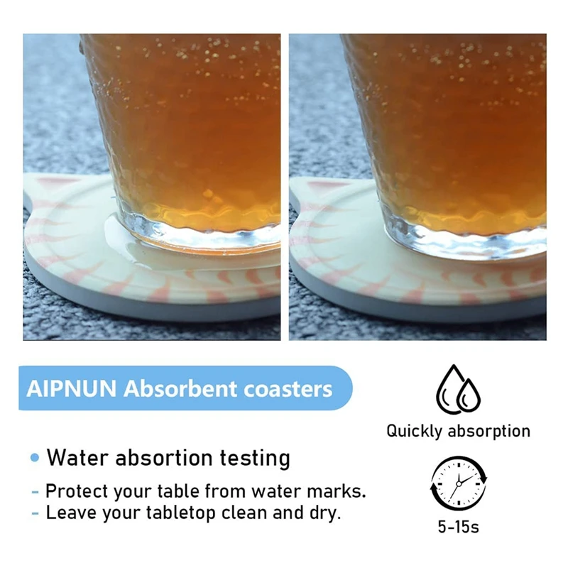 كوستر 4 قطع كوستر للمشروبات، قاعدة أكواب سيراميك ممتصة للماء، قاعدة كوستر لطيفة على شكل قطة، لطاولة القهوة والحليب والقهوة والمشروبات الساخنة، إلخ