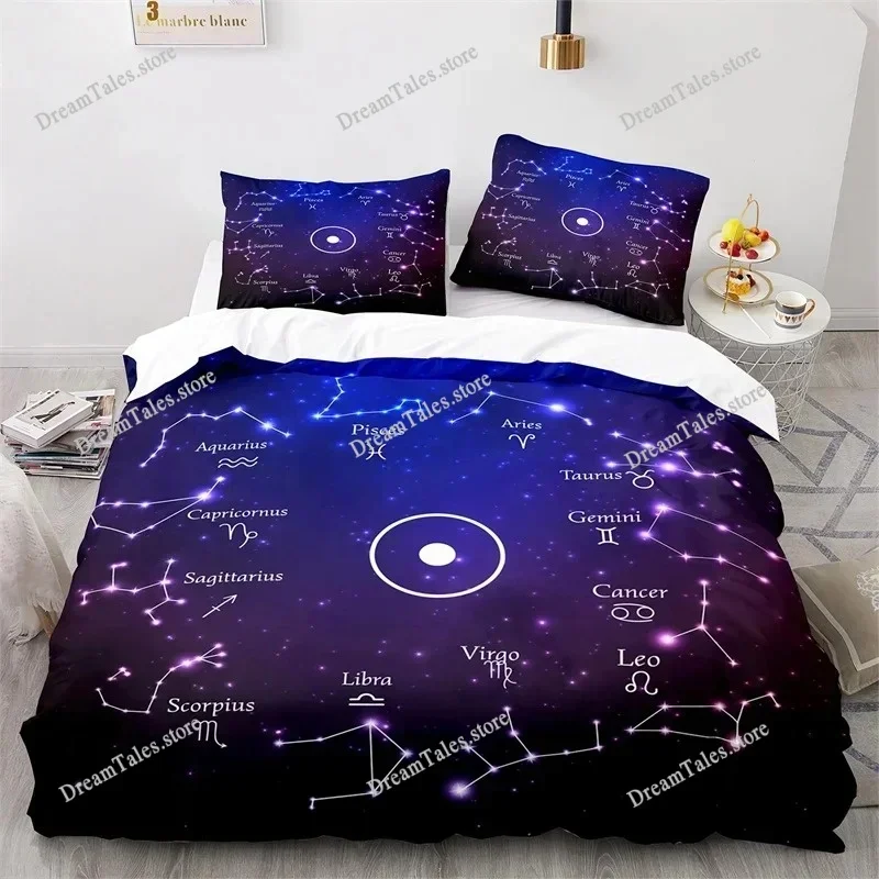 Sun and Moon Bedding Set King Queen Size Twelve Constellations Zodiac Comforter Cover Adults Astrology Polyester Duvet Cover