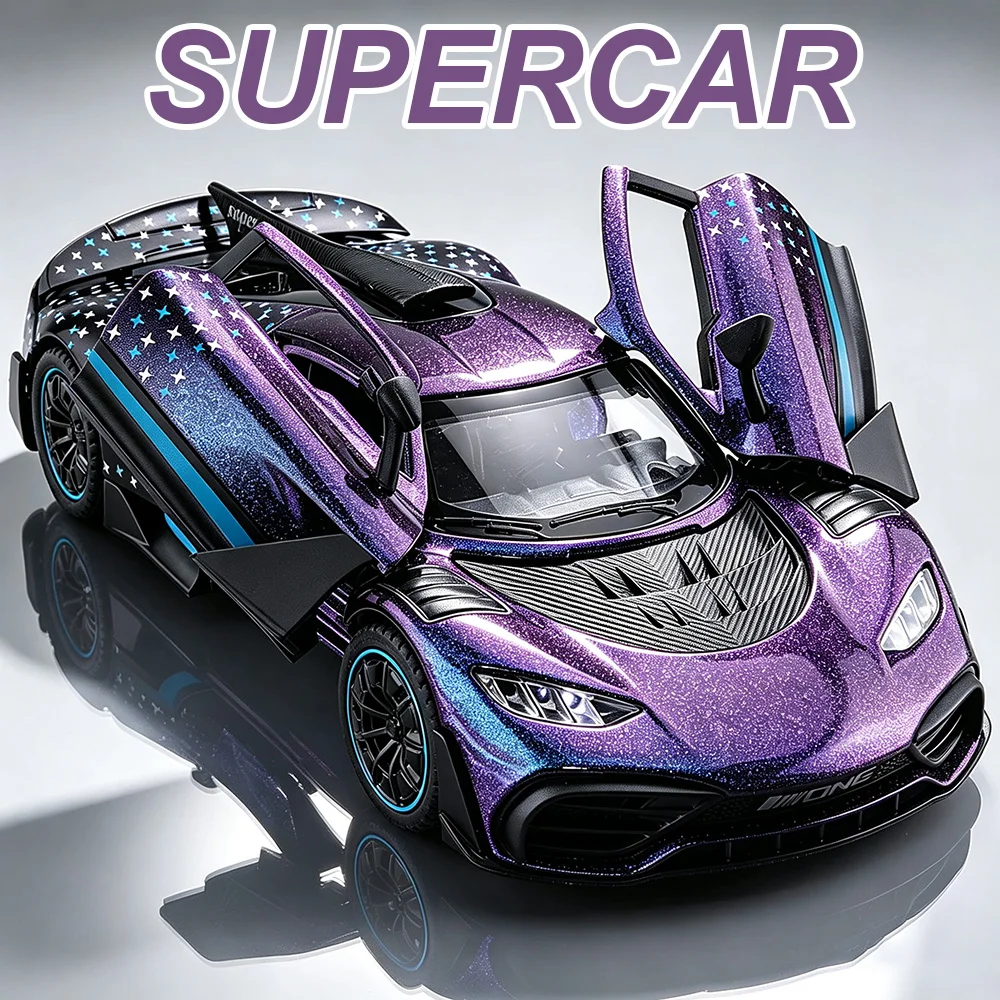 1:32 Scale ONE GT Alloy Supercar Diecast Model Toys Rubber Tire Doors Opened with Sound Light Pull Back Vehice Popular Ornaments
