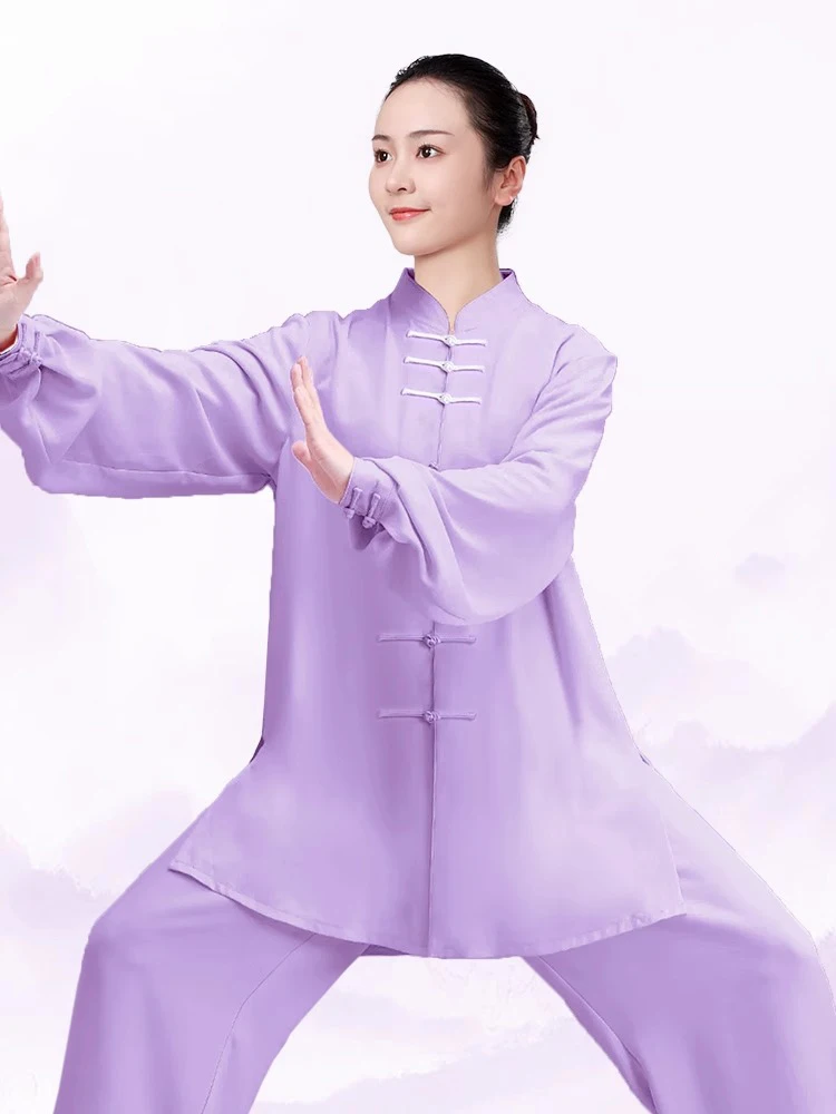 Kun Master Kung Fu Uniform Martial Arts Tai Chi Clothing Purple Unisex Chinese Traditional Clothes of Medium Length