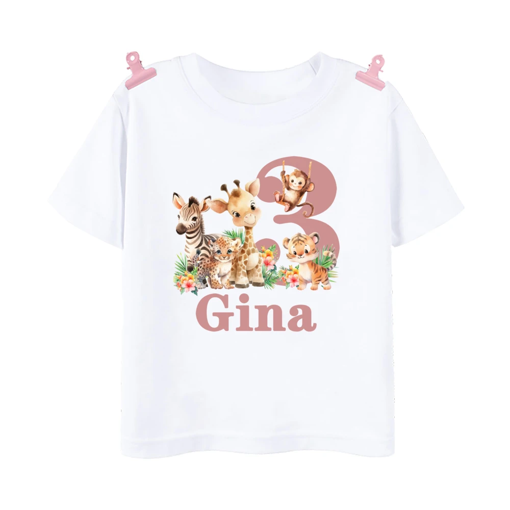 Personalized Birthday Shirt 1-9 Year Shirt Wild Tee Girls Wild Jungle Theme Party T-shirt Animal with Name Outfit Kids Tops Gift