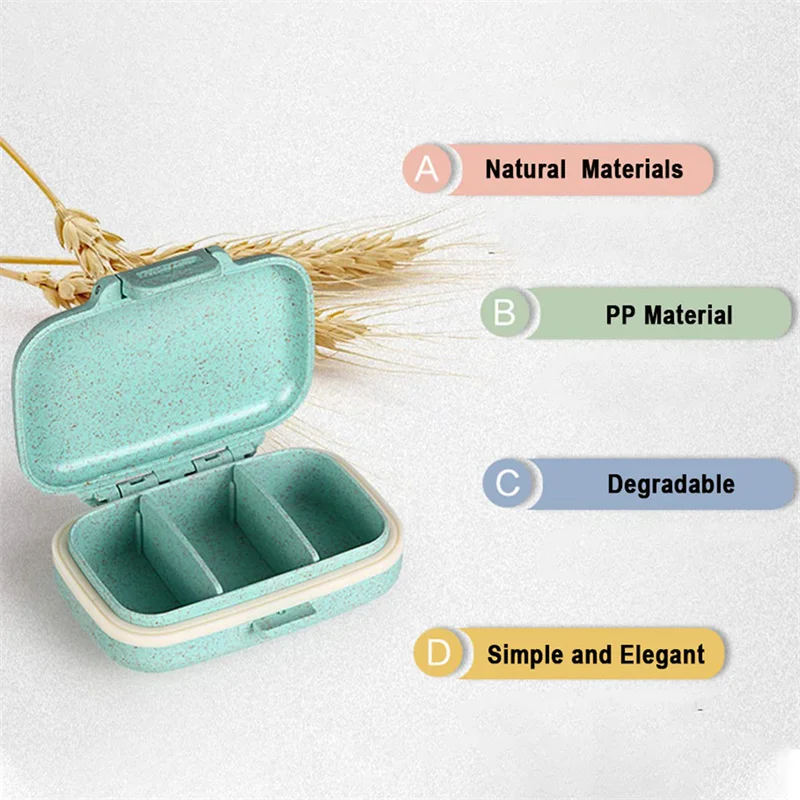 3 Grids Organizer Container For Tablets Travel Pill Box With Seal Ring Small Box For Tablets Wheat Straw Container For Medicines