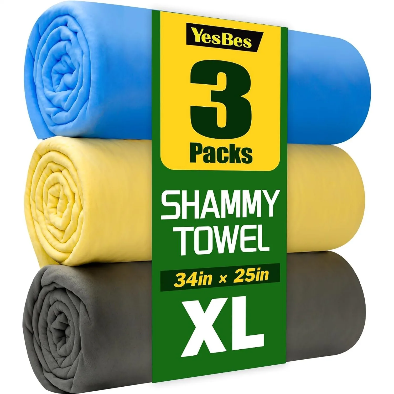 

3 Pack Premium XL Shammy Cloth for Car Drying, 34x25 Chamois Towel Super Absorbent Reusable Soft