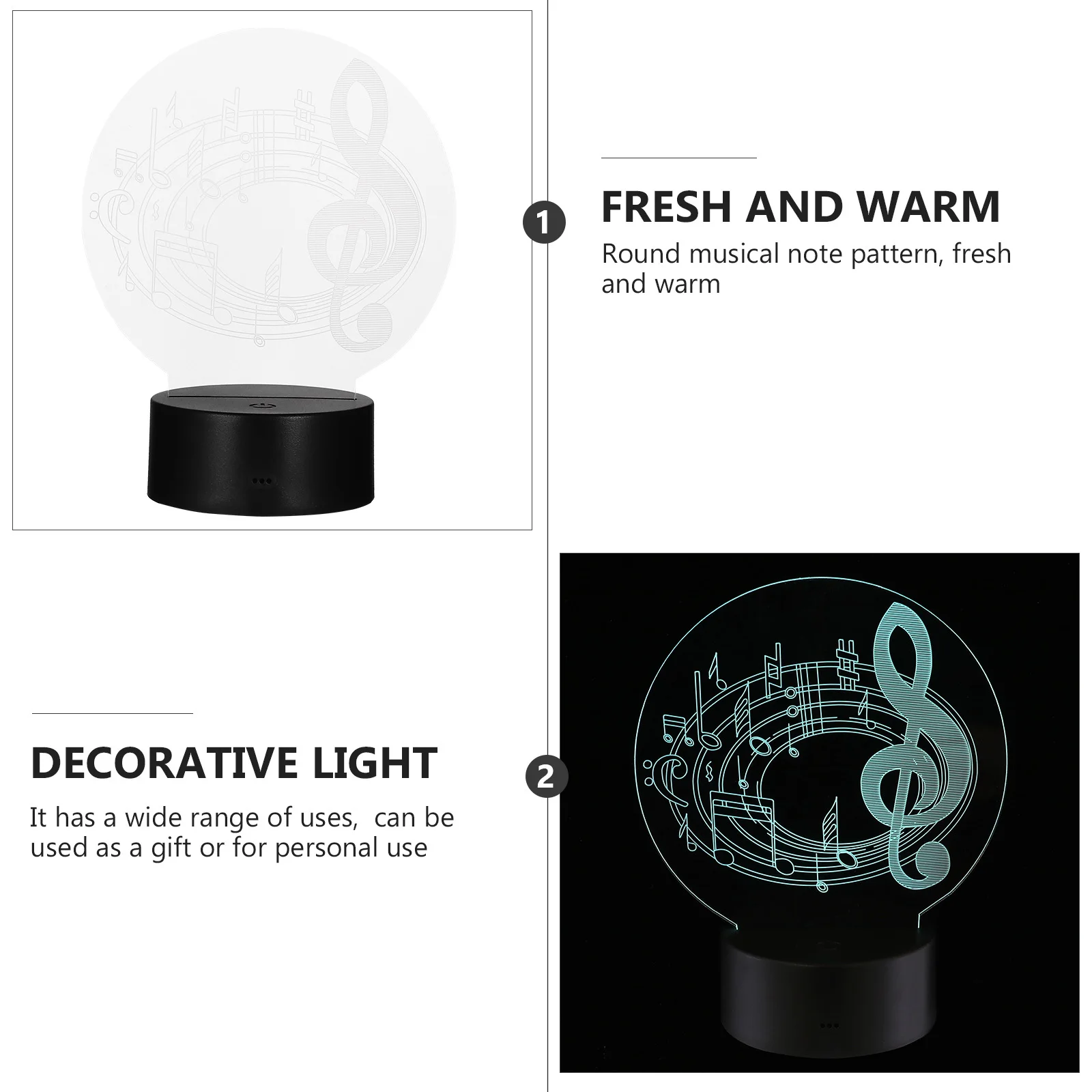 

1 Set Led Night Light Black Round Music Note Pattern Table Lamp For Home Bedroom Office Decorative Adornment Lighting Creative
