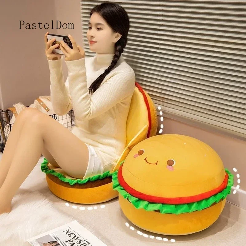 Super Soft Burger Shape Decor Throw Pillow, 2-in-1 Foldable Multi-purpose Seat Cushion, Portable Nap Cushion for Sofa