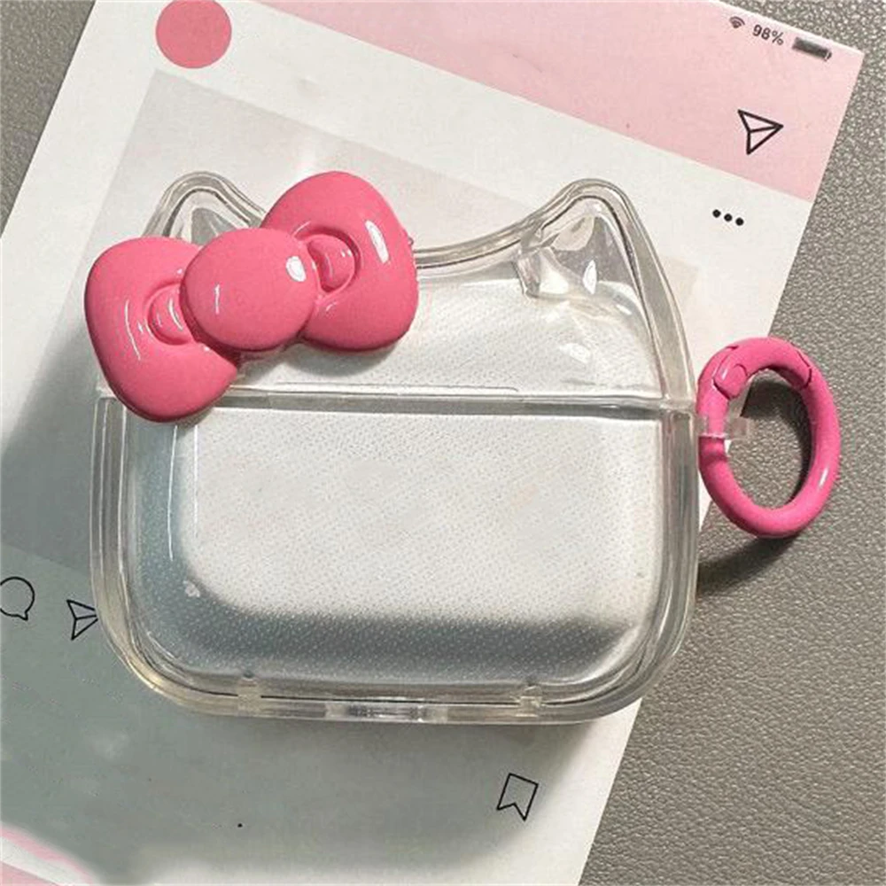 Kawaii Cute Pink Bowknot Ear Clear cuffie custodia per AirPods 1 2 3 con portachiavi custodia protettiva Soft Cover per AirPods Pro 2