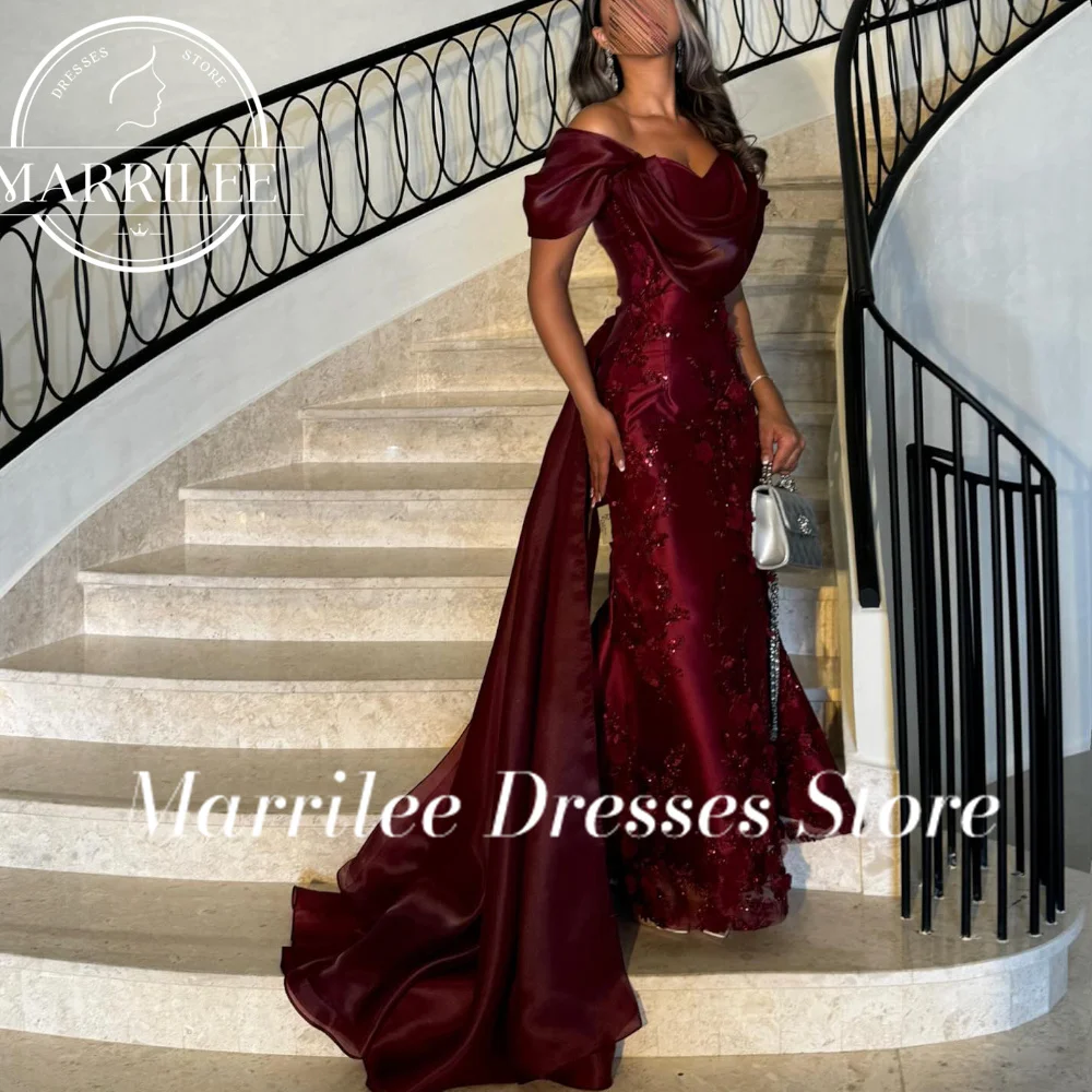 Marrilee Customized  Off the Shoulder Sweep Train Floor Length Solid Color Sweetheart Panel Train Dresses For Formal Occasions