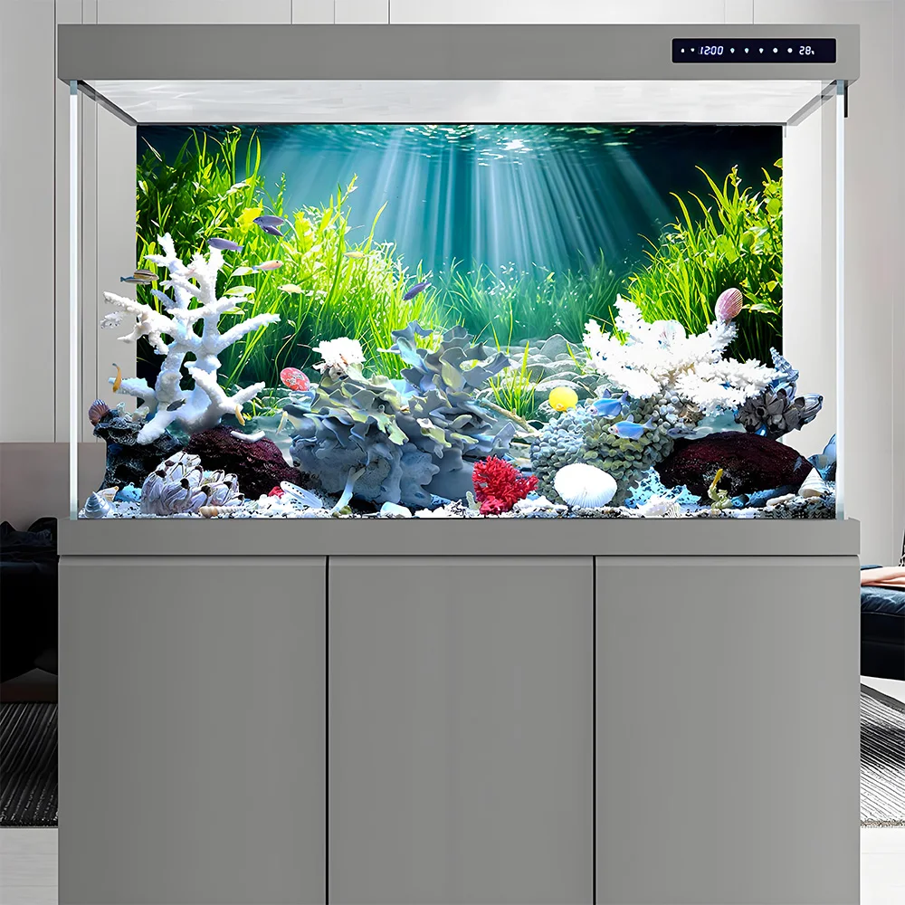 Aquarium Background, Background For Fish Tank, Stone Water Grass, Aquarium Decor, Front Self-Adhesive 2D Flat Sticker