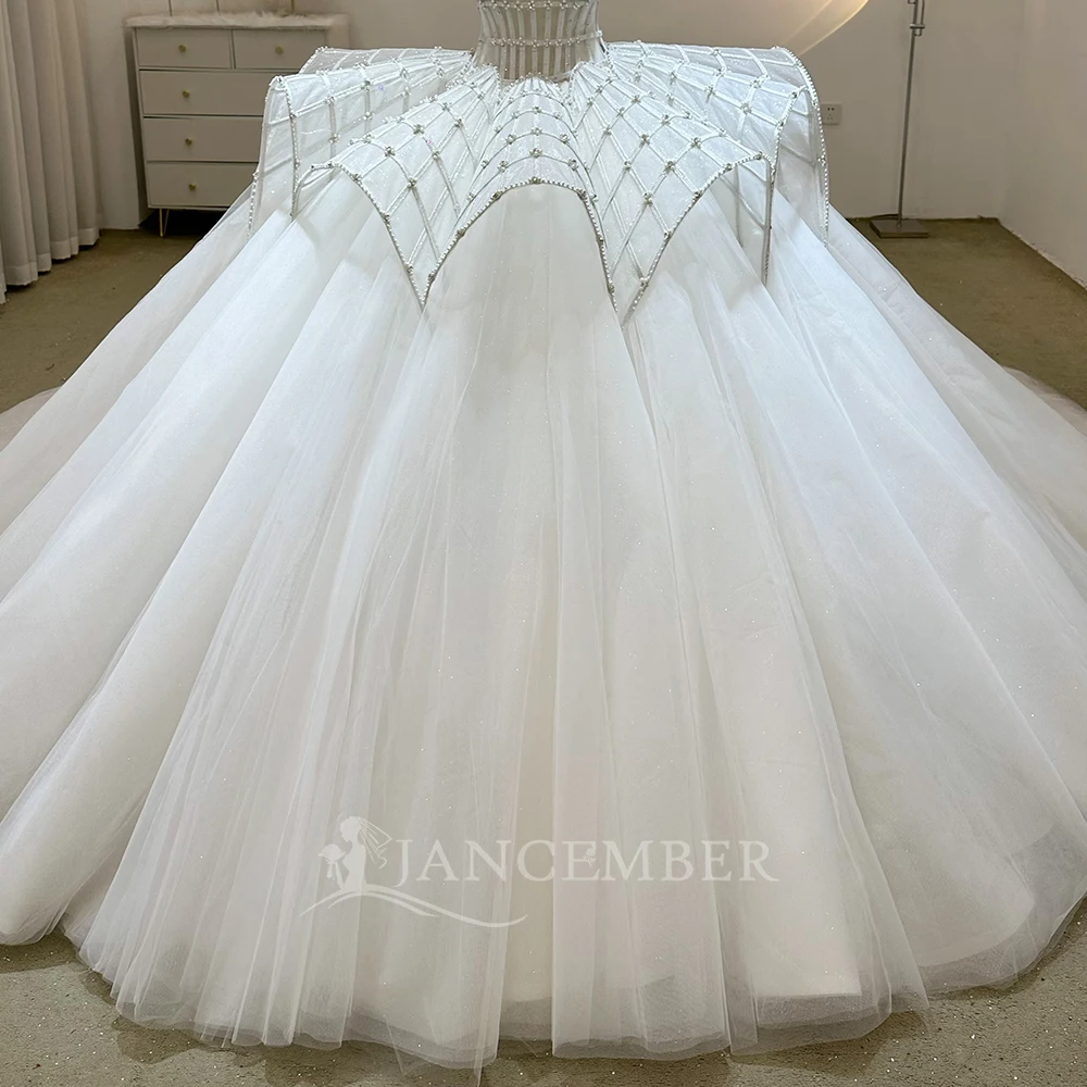 맞춤 제작된 고급 웨딩 볼 가운, 스팽글 비딩 레이스 브라이덜 드레스, 레이스업 백 슬리브리스 코트 트레인 웨딩드레스