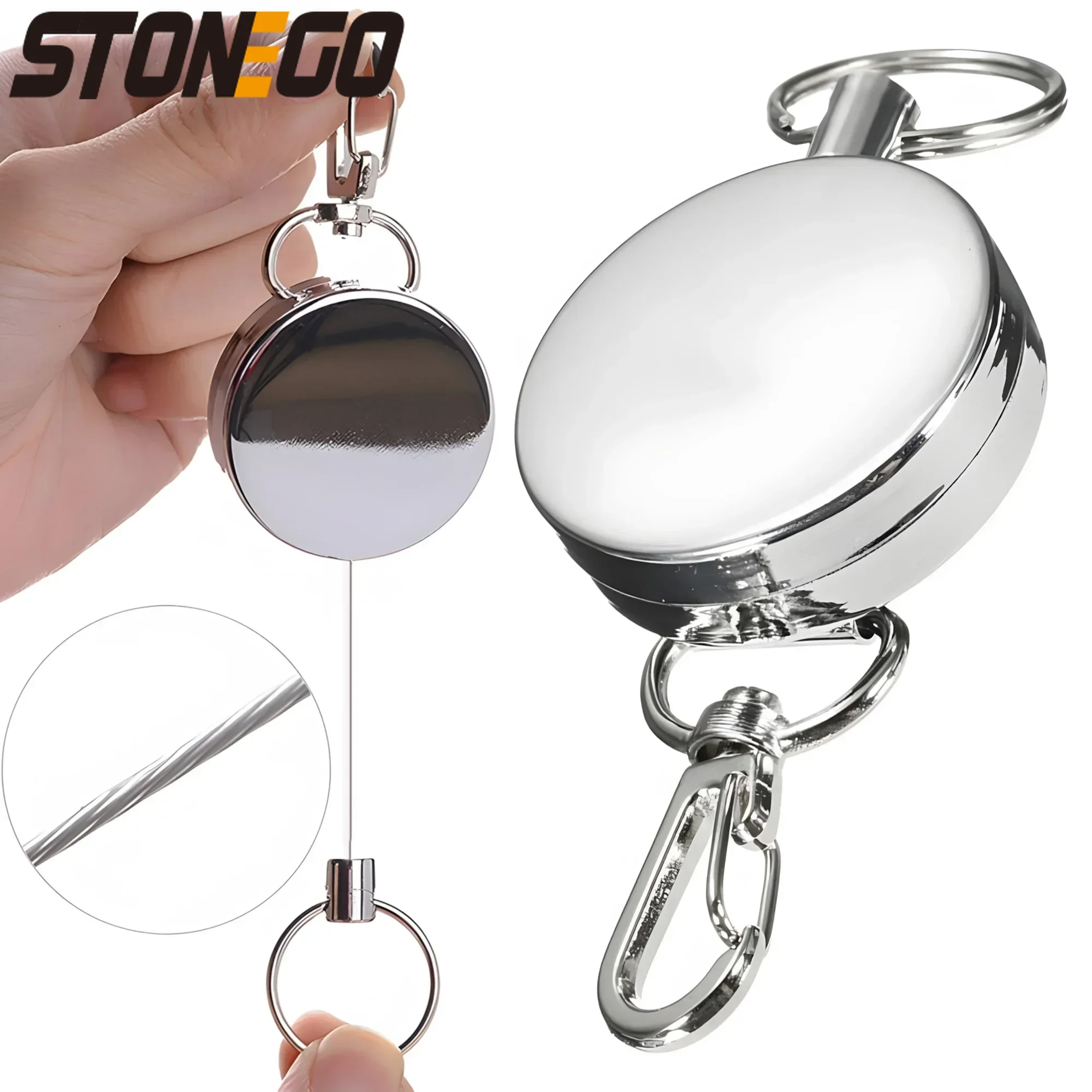 Stainless Steel Retractable Keychain Holder Outdoor Anti Lost Accessory Lightweight Daily Use