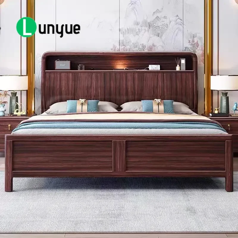 For 1.5m 1.8m Double Bed New Chinese Style Ebony Solid Wood Modern Simple Bedroom Furniture Storage Wedding Bed