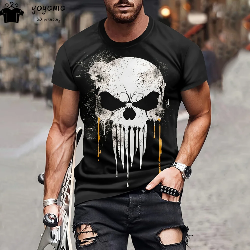 Ropa Vintage con estampado de calavera para hombre, camisetas con estampado de calavera y cuello redondo, ropa gótica para hombre, camiseta de manga corta, camisetas de Hip Hop para hombre