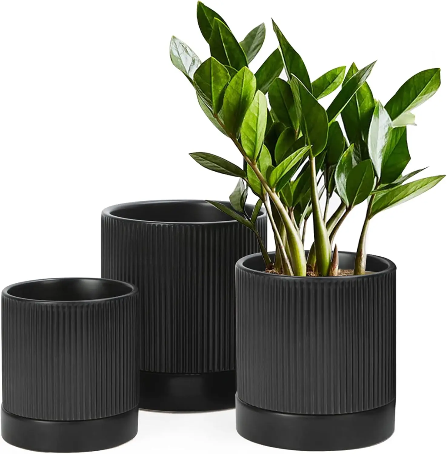

3 Pack Ceramic Plant Pots 6/5/4 inch, Flowerpot for Indoor Plants with Drainage Holes and Tray, Outdoor Garden Planters,