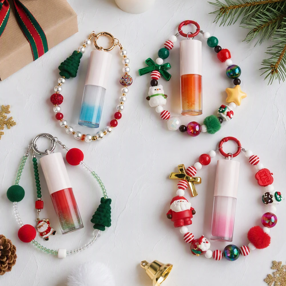 Dual-Layer Lip Oil Private Label Christmas Pendant Moisturizing Hydrating Long Lasting Waterproof Custom Logo Makeup White Lid