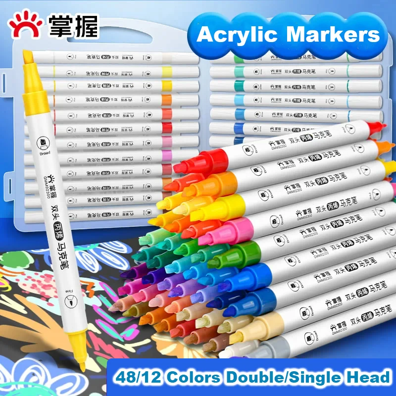 48/12 Colors Acrylic Markers Double/Single Head Graffiti Manga Crafts Brush/Head Tip Pens School Aesthetic Stationery Supplies