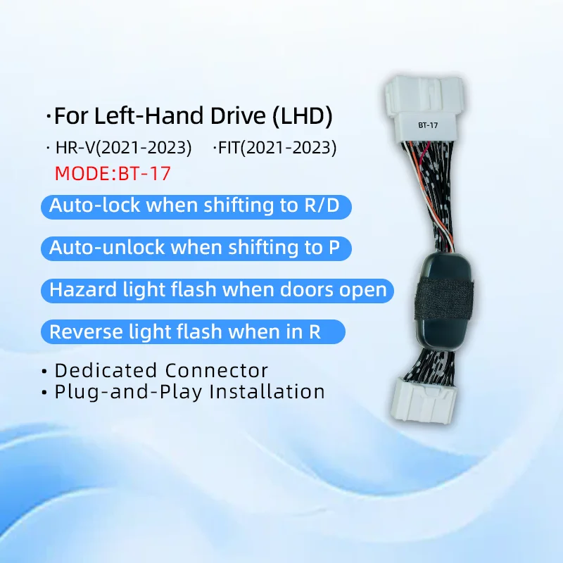 2021-2023 LHD FIT & HRV Auto Lock Module. Engages in 'D', Releases in 'P'. Hassle-Free, Plug & Play, No Splicing Needed.