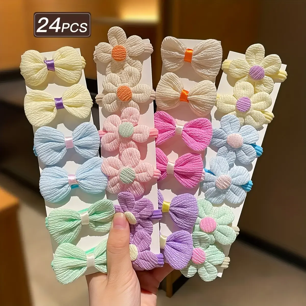 12/24pcs Cute Colorful Series Flowers Bow Headband, Girls' High-Elastic Everyday Hair Ties, Suitable for Festive Parties