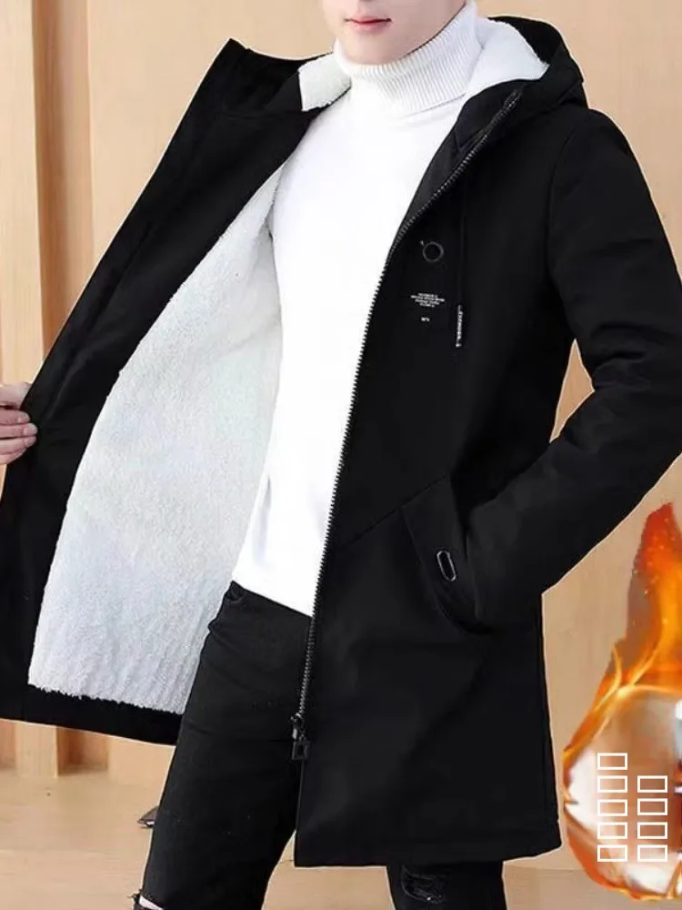 

Мужская зимняя утепленная куртка средней длины из хлопка с подкладкой из искусственной овчины, приталенного кроя, в корейском стиле, для студентов, для танцев, верхняя одежда