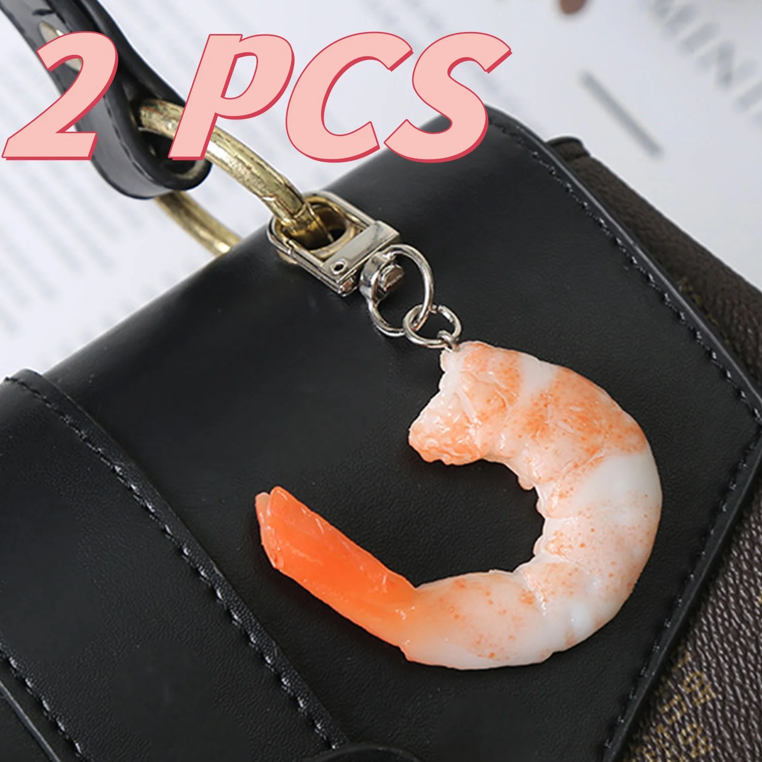 2Pcs Personalized Trendy Simulation Seafood Shrimp Bag Pendant Jewelry Creative Interesting Funny PVC Ornament Key Pendant