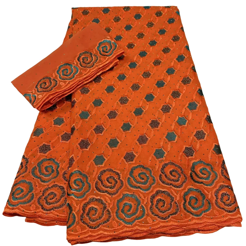 

5+2 Y Nigerian Cotton Lace Fabric High Quality With Stones African Swiss Voile Lace Fabric For Sewing Women Wedding Party Dress