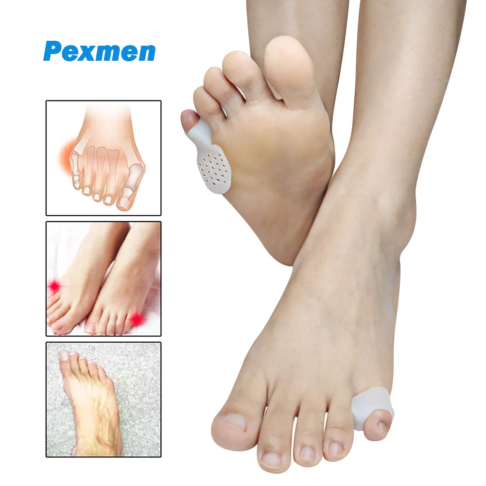 Pexmen 2/4/10Pcs Pinky Toe Cushion Splint Gel Toe Separators Little Toe Straightener with Loop Prevent Blisters Pain Relief