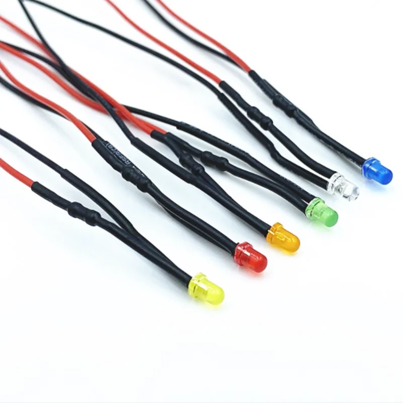 5pcs 3mm LED White Red Green Blue Yellow Prewired RGB LampEmitting Diodes 5-12V20cm for DIY Home Decoration With Plastic Bracket