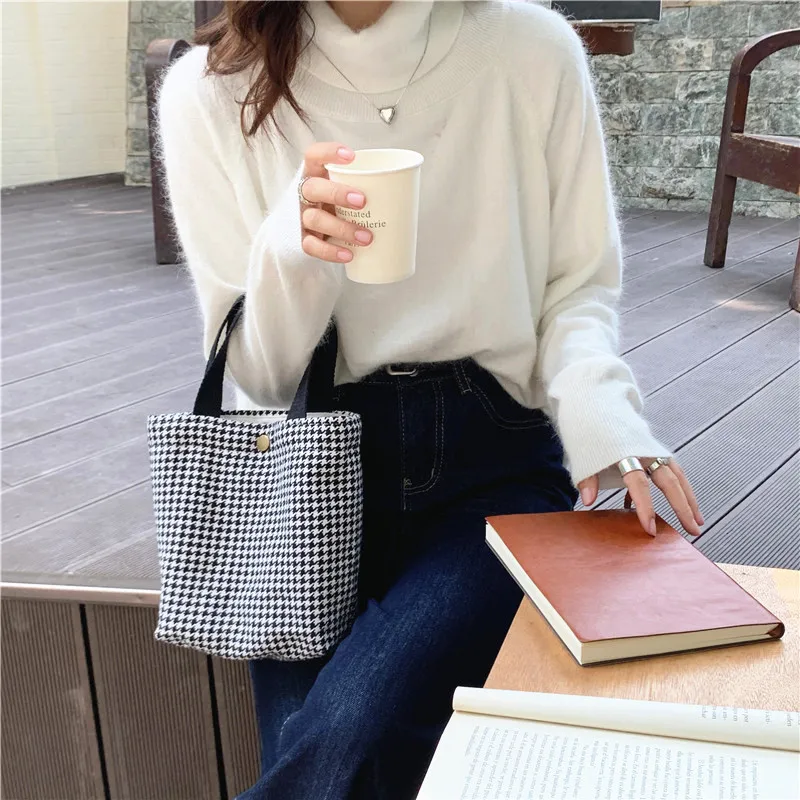 Korean Style Winter Lunch Bags Mini Handbag Women Small Shopping Bag for Girl Fresh Reusable Canvas Storage Tote Bag Lonchera