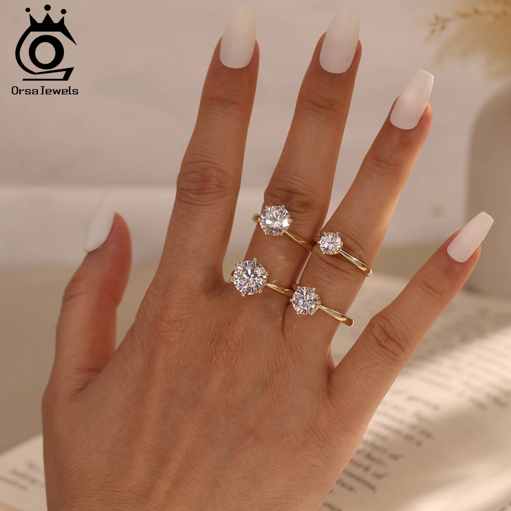 

ORSA JEWELS 1-4Carat Solitaire Moissanite Rings S925 Sterling Silver Luxury Engagement Wedding Party Diamond Lady's Jewelry Gift