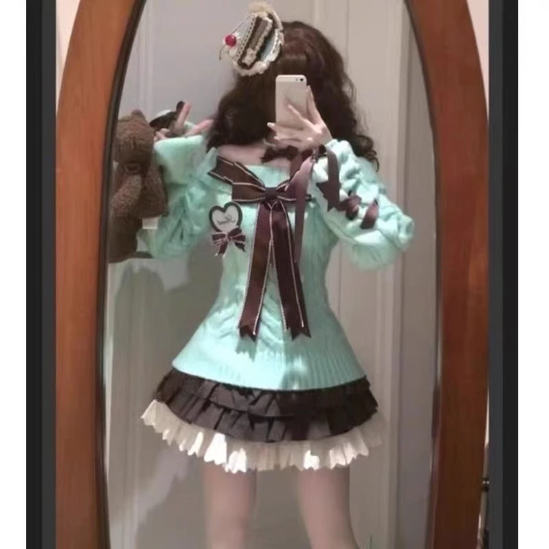 Autunno Inverno Dolce Sexy Y2k E-girls Slim Fit Maglioni con spalle scoperte Maglione lavorato a maglia Casual Manica lunga Moda coreana Pullover