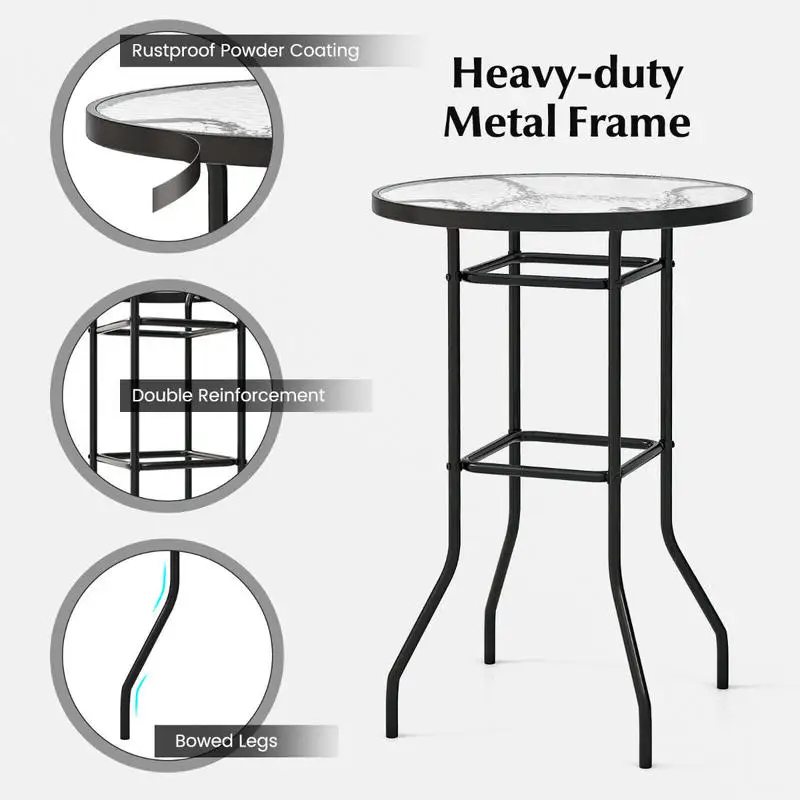 

38 Inch Patio Bar Table with Tempered Glass Tabletop